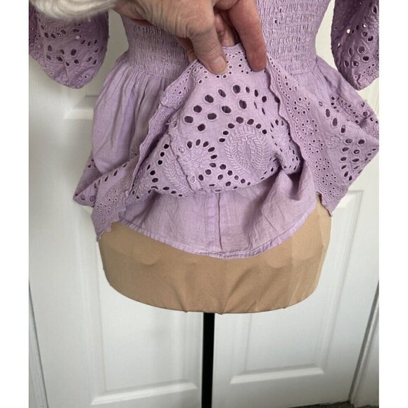 Walter Baker Novalee Top Lavender Eyelet Square Neck Short Puff Sleeve - Picture 6 of 16